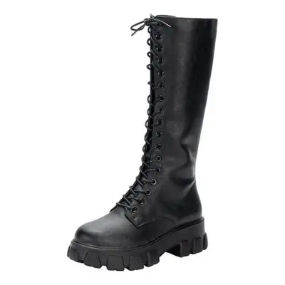 (black, 42) Winter Large Size Women&apos;s Shoes Mid Calf Boots Padded Shoes Knee High Sneakers 