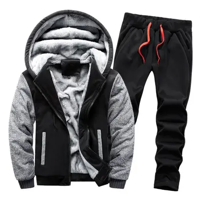 (as the picture, L) Men&apos;s Casual Tracksuit Sets Men Lamb Cashmere Winter Wool Hooded Sweats