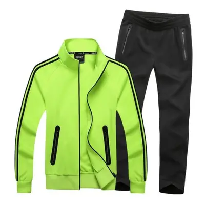 (green, L) Autumn Sportswear Tracksuits Men Sets Large Size Men &apos;s Clothing Jacket +pants P