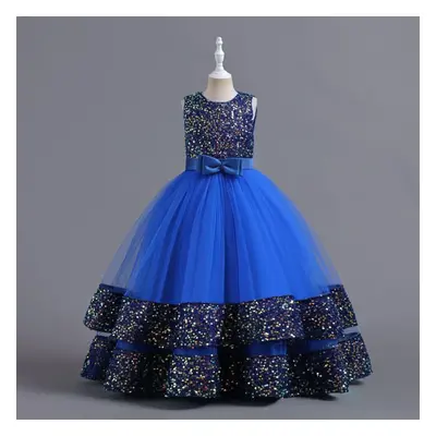 (blue, 110) Pageant Kids Evening Dress For Girl Children Costume Fluffy Lace Princess Dresses Ve