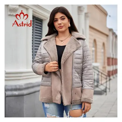 (camel, XXL) Astrid Autumn Women&apos;s Jacket Double-faced Fur Spliced Design Hooded Warm Down 