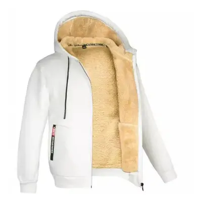 (white, L) Lamb Velvet Autumn And Winter Sweater Men&apos;s Hooded Solid Color Jacket Plus Velve