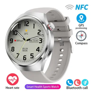 (silver, silicone strap) New Gps Smart Watch Men Gt4 Pro 360*360 Hd Screen Heart Rate Bluetooth 