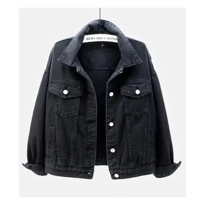 (black, 3XL) Spring Color Denim Jacket Women&apos;s Short Korean Loose Long Sleeve Jacket Studen