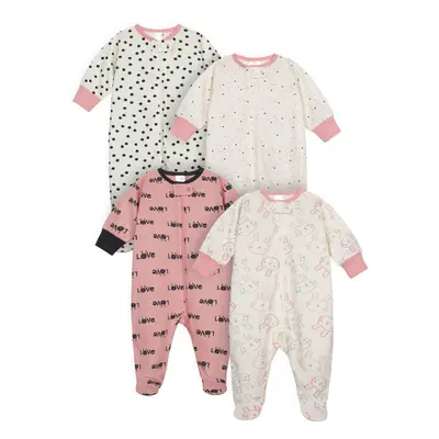 Onesies Brand Baby Girls' 4-Pack Sleep 'N Play Footies Multi Pack Bunny Pink Months