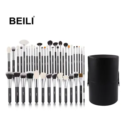 (42PCS+HOLDER) Beili Black Makeup Brushes Set Professional Natural Goat Hair Brushes Foundation 