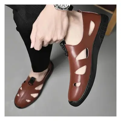 (brown, 40) Leather Sandals Men Beach Shoes Casual Holiday Shoes Thick-soled Comfortable Breatha