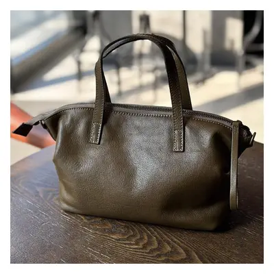 (green) Johnature Casual Versatile Women Handbag Genuine Leather Simple Solid Color Natural Soft