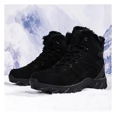 (black, 45) Tuinanle Winter Plush Shoes Men Keep Warm Non Slip Ankle Boots Mens Black Brown Shoe