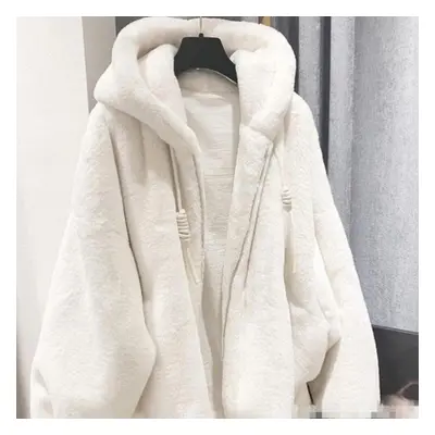 (white, XXL) Autumn And Winter Lamb Fur Fur Plush Fashion Warm Jacket Imitation Otter Fur Hooded