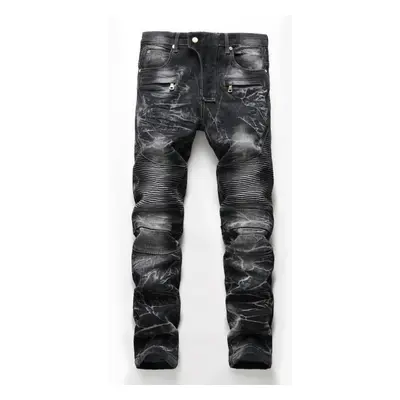 (black, 36) Jeans Men&apos;s Nostalgic Locomotive Jeans Straight Tube Fashion Men&apos;s Persona