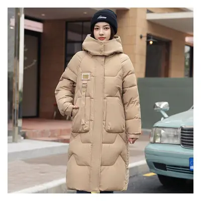 (as the picture, L) Winter Solid Long Down Coats For Women Thicken Casual Big Pocket Loose Puffe