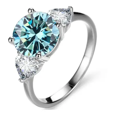 (blue, 4.25) Bagueringen Luxury Wedding Sterling Silver Ring Carat D-color Moissanite Diamond Je