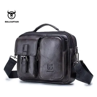 (black) Bullcaptain New Genuine Leather Men Crossbody Bag Male Briefcase Messenger Bag Casual Bu