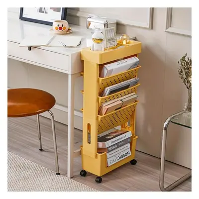 (yellow) Roll Away Clutter: Minimalist Movable Bookshelf With Wheels For Organizing Books & More