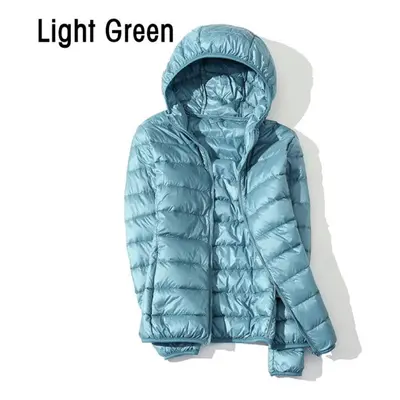 (light green, 4XL) Women Autumn White Duck Down Jacket Coat Windproof Hooded Warm Casual Winter 