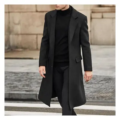 (black, XXXL) Winter Fashion Men&apos;s Slim Fit Long Single Breasted Thermal Wool Trench Coat