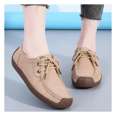 (beige, 40) Suede Leather Women Casual Shoes Lace Up Flats Sneakers Women Moccasins Designer Loa