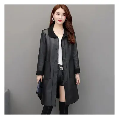 (black, XL) Winter Women&apos;s Leather Fashion Fur Coat Lamb Fur Coat Plus Velvet Thickening Me