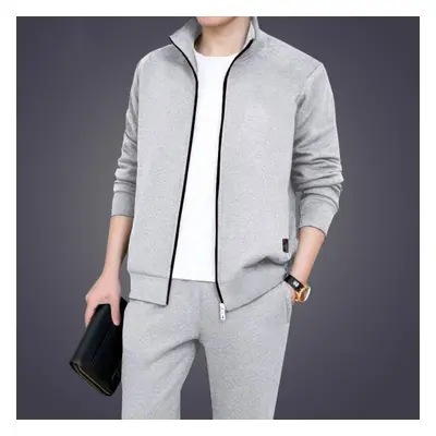 (grey, XXL) Men Casual Tracksuit Sets Jacket+pants Two Piece Sets Sports Suit Patchwork Sets Str