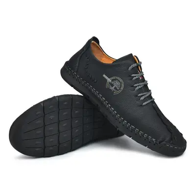 (black, 41) Men Casual Shoes Leather Fashion Men Sneakers Handmade Breathable Mens Shoes Moccasi