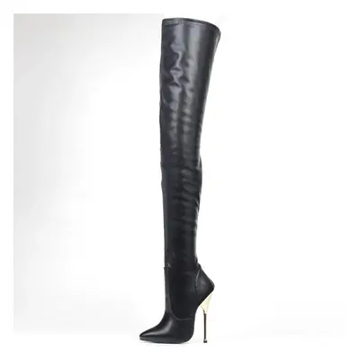 (matte black, 37) Over-the-knee Boots 14cm Super High Heel Pointed Toe Thigh Long Boots Large Si