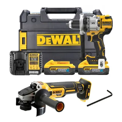 Dewalt DCD1007H2T 18v XR Premium 3SP Brushless Hammer Drill x2 5Ah + Grinder