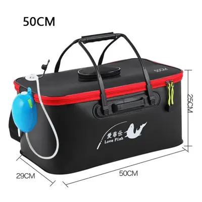 (black, 50cm(with oxygen pump)) Foldable Wear-resistant Waterproof Eva Fishing Barrel Fishing Bo