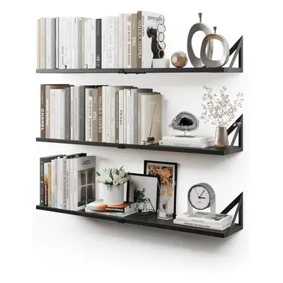 (Black Large) Wall Mounted Floating Book Shelves for Wall Set of 3, Shelf Bookshelf for Bedroom