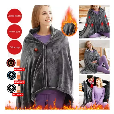 Electric Heating Blanket USB Charging Heated Shawl Heating Level Coral Fleece Plush Winter Warm 