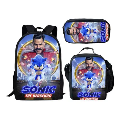 (3) Sonic Piece School Bag Lunch Bag Pencil Case Kids Set