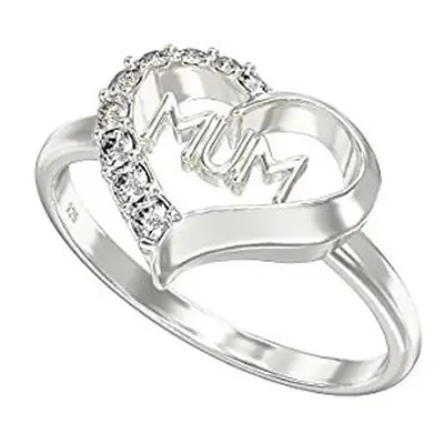 Aeon Jewellery Silver Mum Ring - Sterling Silver & Cubic Zirconia Heart | Available in Sizes J -