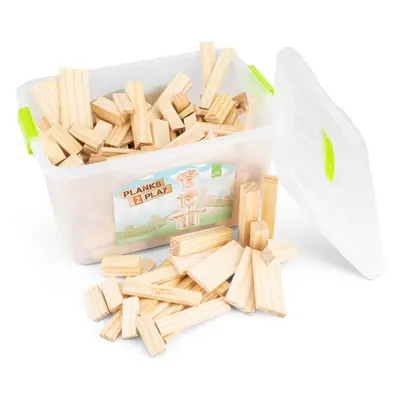 New Classic Toys P2S0250 Planks2Play Wooden Building Planks, Pieces-Mixed Box-Natural