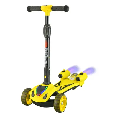 (Yellow) Wheel Kids Scooter Foldable Steam Sprayer Kick Scooters Bluetooth Flashing LED