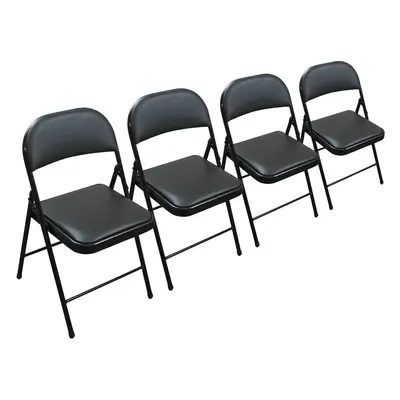 (Set of Chairs) Folding Black Faux Leather Chair Event Guest Seat