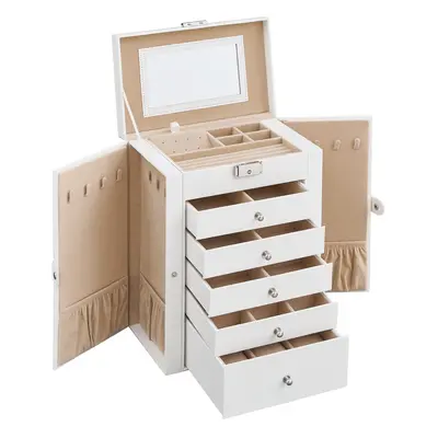 SONGMICS Jewellery Box Tiers, Jewellery Case with Drawers, Large Storage Capacity, with Mirror, 