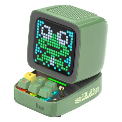 (Green) Retro Pixel Art Bluetooth Speaker with Programmable RGB Led Screen, Gaming Gadget with M