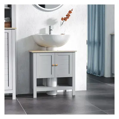 kleankin Bathroom Under Sink Cabinet with Adjustable Shelf, White, Grey