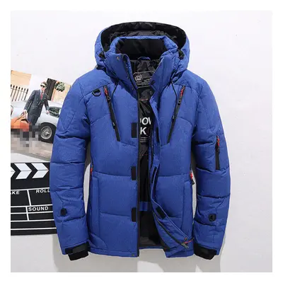 (Blue, M) Men Winter Warm Duck Down Jacket Ski Jacket Snow Thick Hooded Puffer Coat Parka+