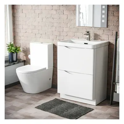 Nes Home White 600mm Basin Vanity Unit & Rimless Close Coupled Toilet