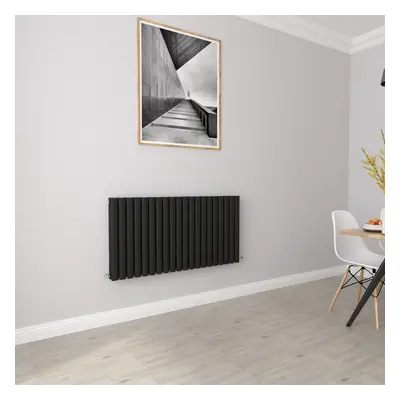 (Double 600x1180mm, Black) Designer Oval Column Radiator Central Heating