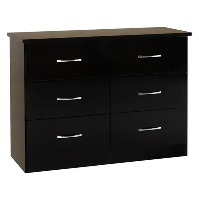 Nevada Drawer Chest of Drawers Black Gloss Finish Metal Runners Handles