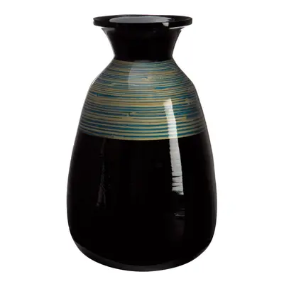 Premier Housewares Black Decorative Vase/ Accentuated With Blue and Gold Tones/ Made From Bamboo