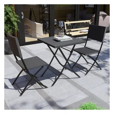 (Black) Capri Seat Bistro Set Garden Table Chairs Folding