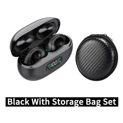 (a-Q80 Black With Bag) NEW TWS for Ambie Sound Earcuffs Ear Bone Conduction Earring Wireless Blu