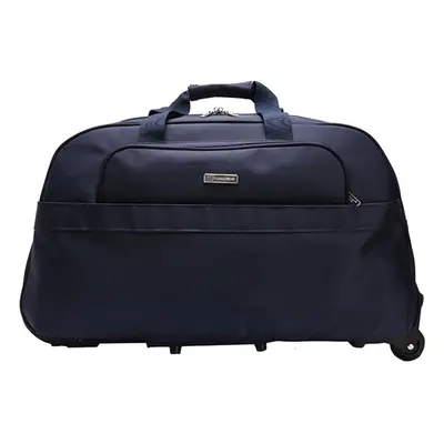 (Navy Blue) High Capacity Travel Duffle Luggage Trolley Bag With Wheels Rolling Suitcase Travel 