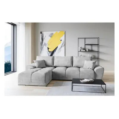 Easy London Velvet Sofa Bed Shaped Grey with Storage Universal