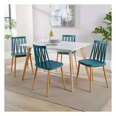 (Teal) Home Source Fleur Table and Lucy Chairs Dining Set