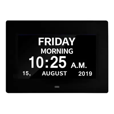 (Black) LED Digital Day Clock Calendar Dementia Alarm Time Date Month Memory