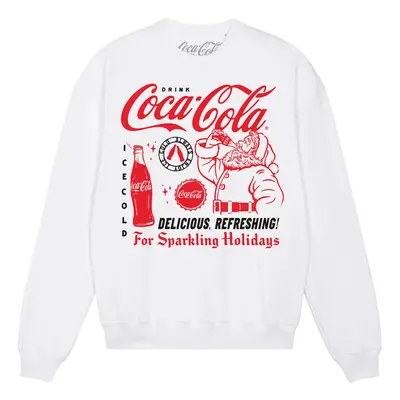 (S, White) Coca-Cola Unisex Adult Santa Claus Sweatshirt